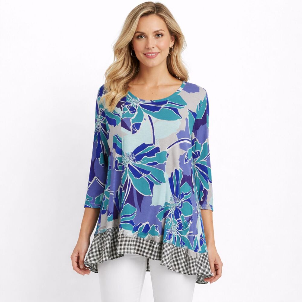 LOGO By Lori Goldstein Tunic Large Blue Mixed Media NWOT